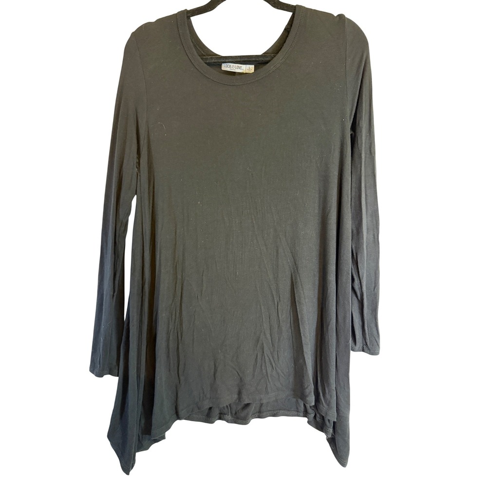 Lock & Love Premium Black Long Sleeve Sharkbite Tunic Top WT953 USA Womens Large